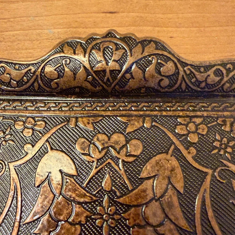 Alisveristime Turkish Zamac Decorative Tray Floral Embossed Vanity Serving